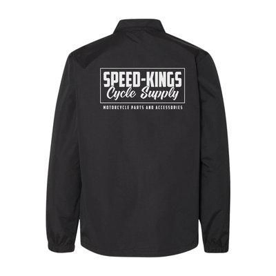 Black jacket with 'Speed-Kings Cycle Supply' logo on the back against a white background