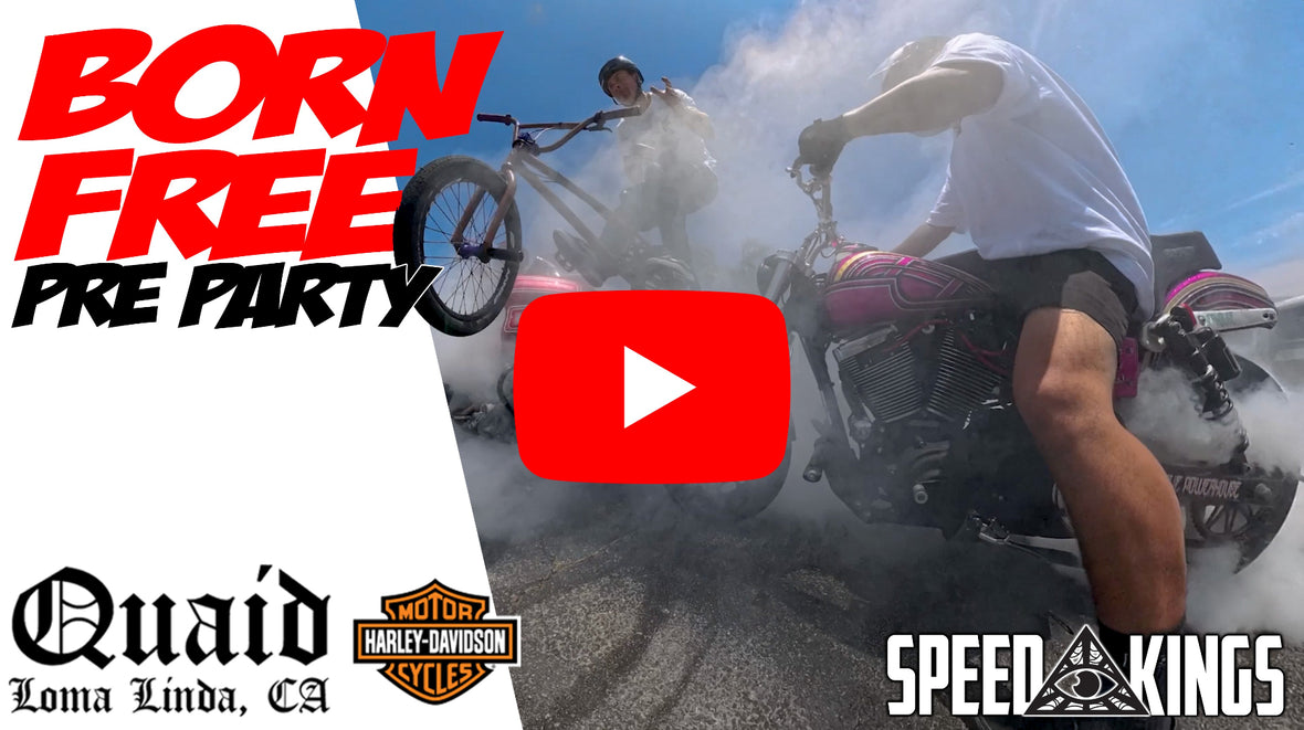 Born Free Pre Party banner Quaid Harley Davidson x Speed-Kings Cycle