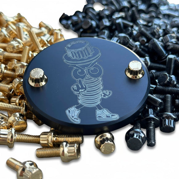 Bamco ARP stainless steel Harley-Davidson points cover kit with gold and black chrome M8 bolts