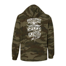 Waterproof Moto Coaches Jacket in Camouflage hoodie with white text on a white background