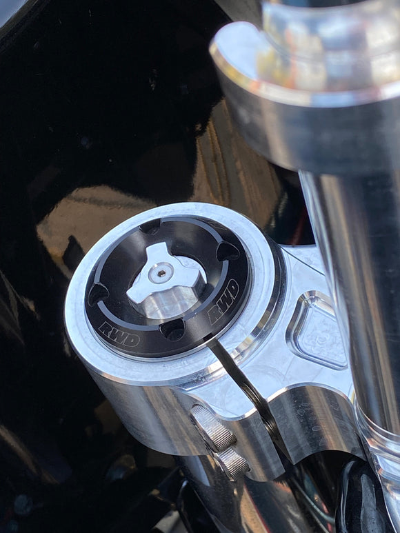 RWD V-Twin RS-1F Touring Cartridge System fork top cap on motorcycle triple clamp