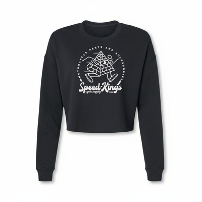Speed Kings Women's Moto Crop Top in Black with Running Pyramid Design