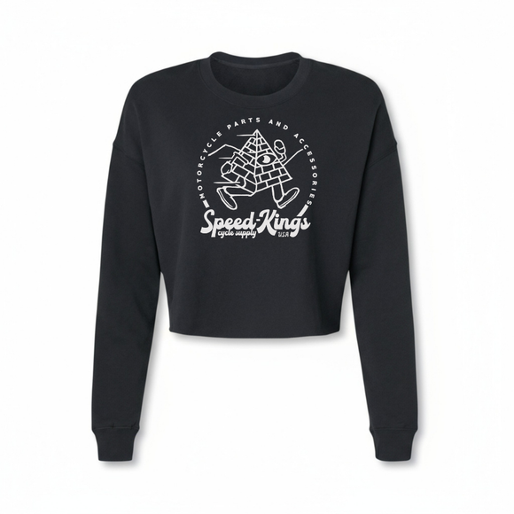 Speed Kings Women's Moto Crop Top in Black with Running Pyramid Design