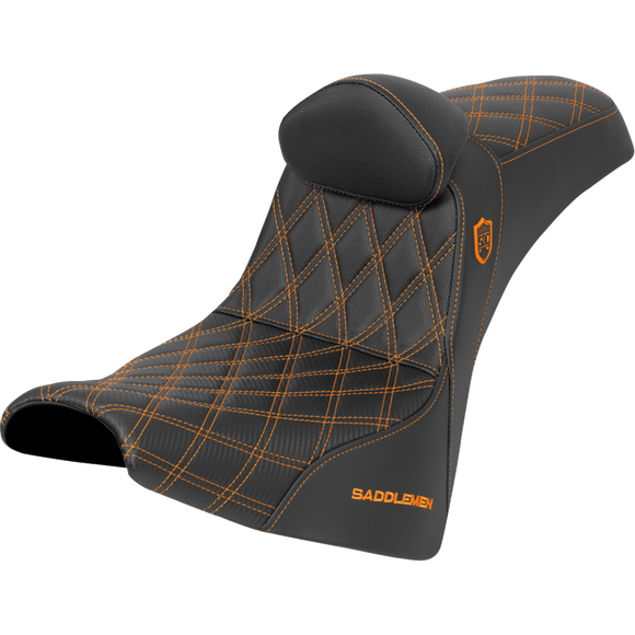 Saddlemen Pro Series Sdc Performance Seat w/ Backrest Orange Stitch Gripper FXBB/FXST '18-'25