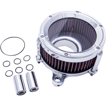 Trask Assault Charge high-flow air cleaner with billet aluminum backing plate and plexiglass cover for Harley-Davidson Touring and Softail