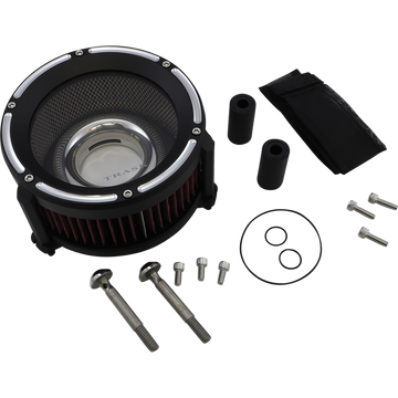 Trask Assault Charge high-flow air cleaner with billet aluminum backing plate and plexiglass cover for Harley-Davidson Touring and Softail