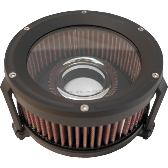 Trask Assault Charge high-flow air cleaner with velocity stack and hidden breather for Harley-Davidson Dyna Touring and Softail motorcycles