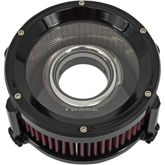 Trask Assault Charge high-flow air cleaner with velocity stack and hidden breather for Harley-Davidson Dyna Touring and Softail motorcycles