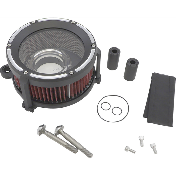 Trask Assault Charge high-flow air cleaner with velocity stack and hidden breather for Harley-Davidson Dyna Touring and Softail motorcycles
