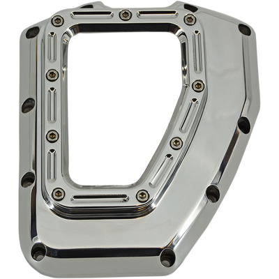Trask Assault chrome transparent cam cover for Harley Twin Cam engines showing internal components