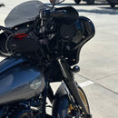 Close-up of Harley-Davidson Street Glide inner fairing featuring BAMCO ARP stainless steel gold-plated bolts