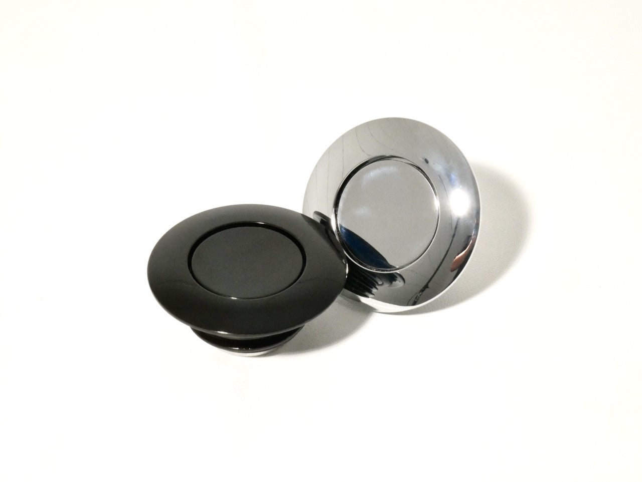 RWD V-Twin threaded pop-up gas cap adapter for Harley-Davidson Touring motorcycle, black and chrome