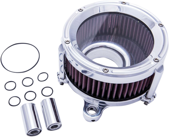 Trask Assault Charge high-flow air cleaner with velocity stack and hidden breather for Harley-Davidson Dyna Touring and Softail motorcycles