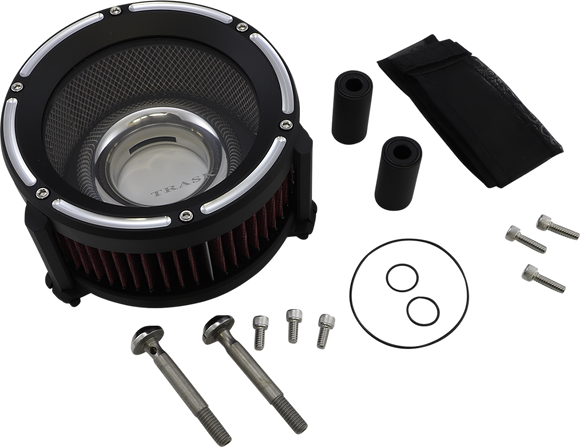 Trask Assault Charge high-flow air cleaner with billet aluminum backing plate and plexiglass cover for Harley-Davidson Touring and Softail