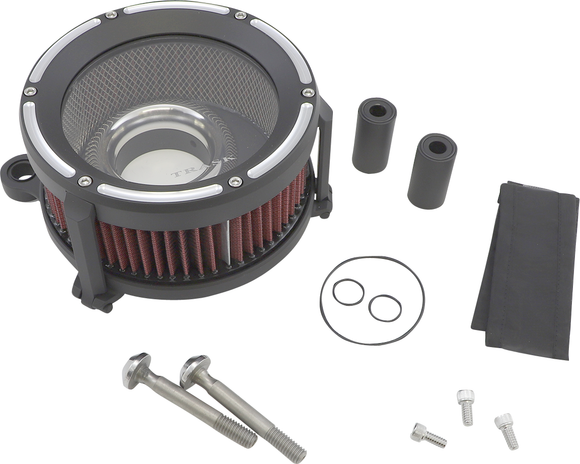 Trask Assault Charge high-flow air cleaner with velocity stack and hidden breather for Harley-Davidson Dyna Touring and Softail motorcycles