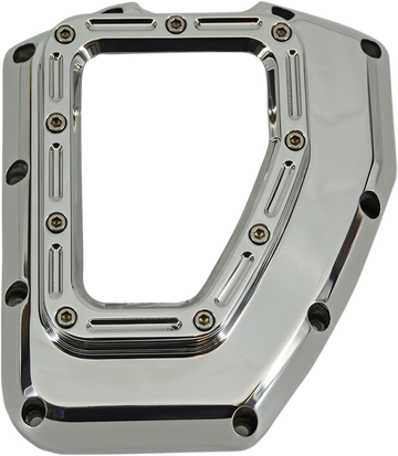 Trask Assault chrome transparent cam cover for Harley Twin Cam engines showing internal components