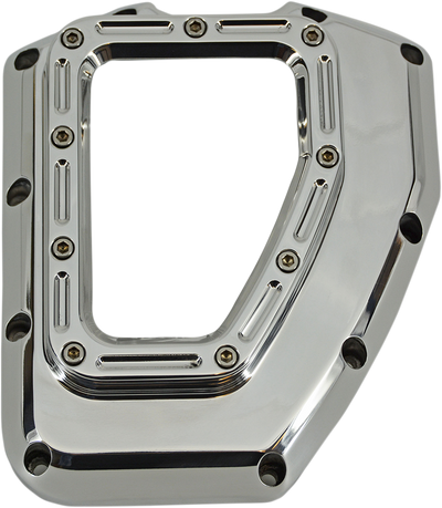 Trask Assault chrome transparent cam cover for Harley Twin Cam engines showing internal components
