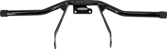 Trask Assault engine guard with black finish and Delrin sliders for Harley Touring