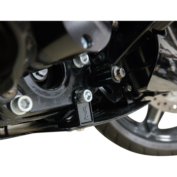 Thrashin Supply Co. woven carbon fiber skid plate with anodized billet aluminum brackets for 2024+ Harley-Davidson Touring