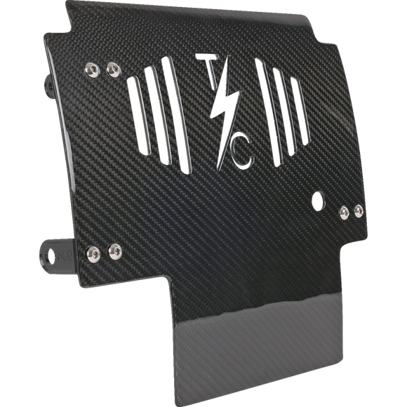 Thrashin Supply Co. woven carbon fiber skid plate with anodized billet aluminum brackets for 2024+ Harley-Davidson Touring