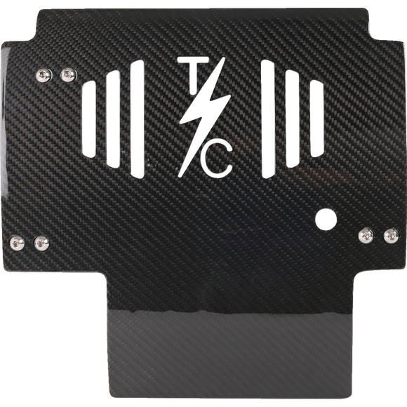 Thrashin Supply Co. woven carbon fiber skid plate with anodized billet aluminum brackets for 2024+ Harley-Davidson Touring