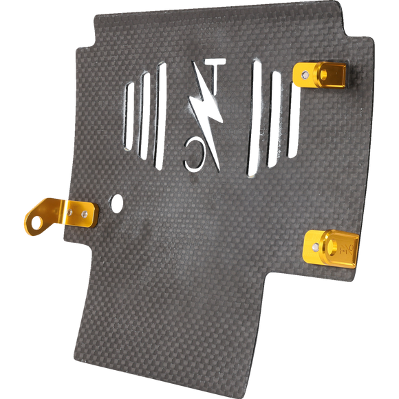 Thrashin Supply Co. woven carbon fiber skid plate with anodized billet aluminum brackets for 2024+ Harley-Davidson Touring