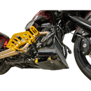 Thrashin Supply Co. woven carbon fiber skid plate with anodized billet aluminum brackets for 2024+ Harley-Davidson Touring