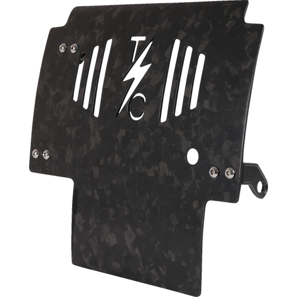 Thrashin Supply Co. woven carbon fiber skid plate with anodized billet aluminum brackets for 2024+ Harley-Davidson Touring