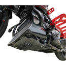 Thrashin Supply Co. woven carbon fiber skid plate with anodized billet aluminum brackets for 2024+ Harley-Davidson Touring