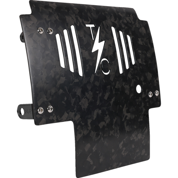 Thrashin Supply Co. woven carbon fiber skid plate with anodized billet aluminum brackets for 2024+ Harley-Davidson Touring