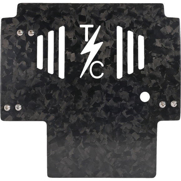 Thrashin Supply Co. woven carbon fiber skid plate with anodized billet aluminum brackets for 2024+ Harley-Davidson Touring