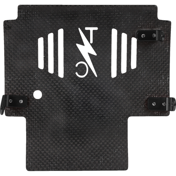 Thrashin Supply Co. woven carbon fiber skid plate with anodized billet aluminum brackets for 2024+ Harley-Davidson Touring