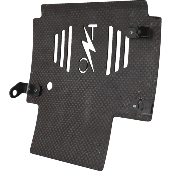 Thrashin Supply Co. woven carbon fiber skid plate with anodized billet aluminum brackets for 2024+ Harley-Davidson Touring