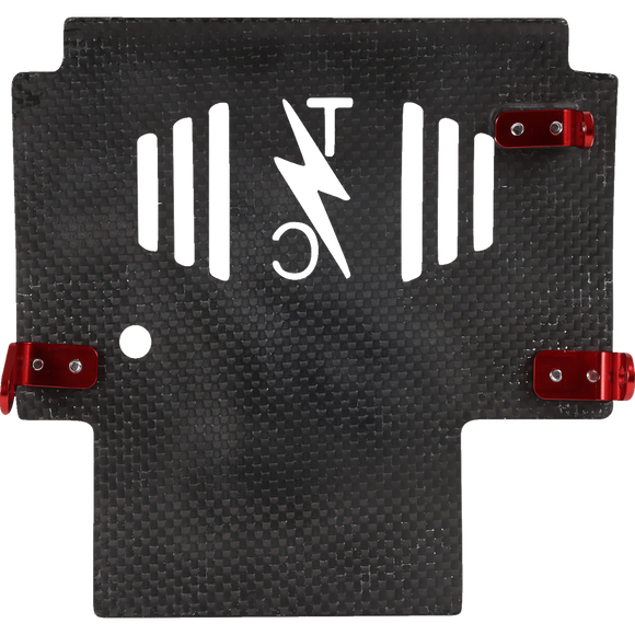 Thrashin Supply Co. woven carbon fiber skid plate with anodized billet aluminum brackets for 2024+ Harley-Davidson Touring