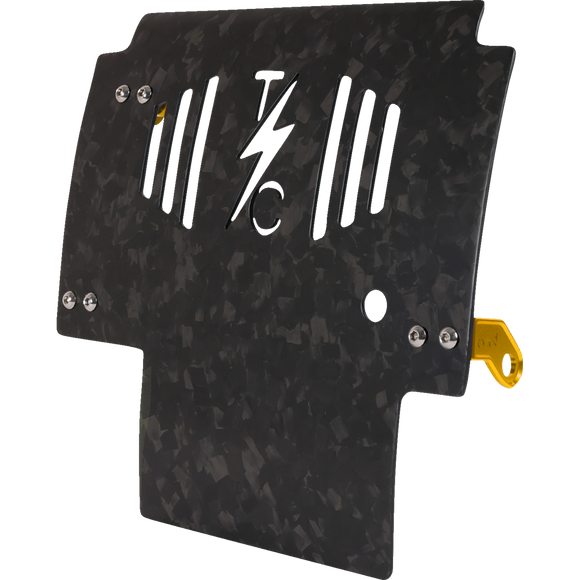 Thrashin Supply Co. woven carbon fiber skid plate with anodized billet aluminum brackets for 2024+ Harley-Davidson Touring