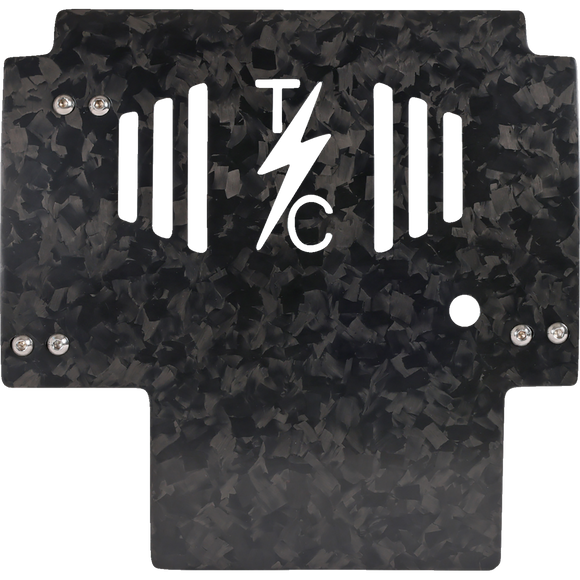 Thrashin Supply Co. woven carbon fiber skid plate with anodized billet aluminum brackets for 2024+ Harley-Davidson Touring