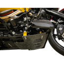 Thrashin Supply Co. woven carbon fiber skid plate with anodized billet aluminum brackets for 2024+ Harley-Davidson Touring