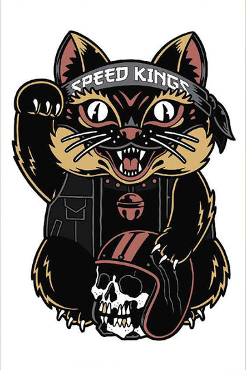 SPEED-KINGS CYCLE LUCKY CAT GARAGE BANNER